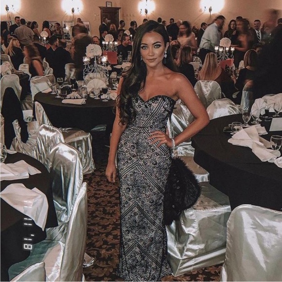 Bariano Lulus Allison Black Nude Lace Strapless evening gown maxi dress bustier - Picture 11 of 16